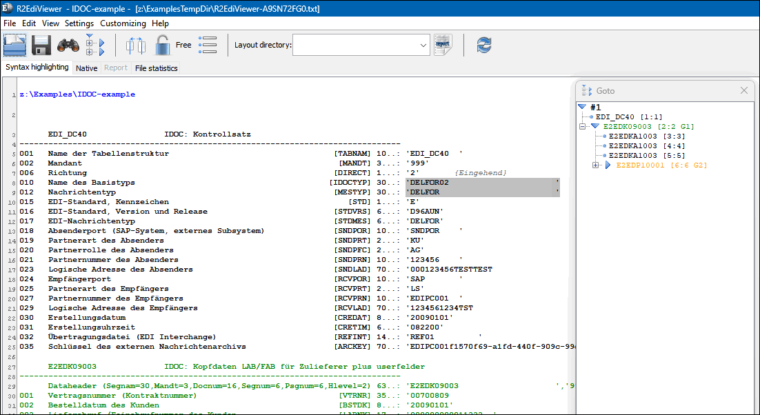 R2EdiViewer file viewer EDIFACT, ODETTE, SAPIDOC, VDA, XML